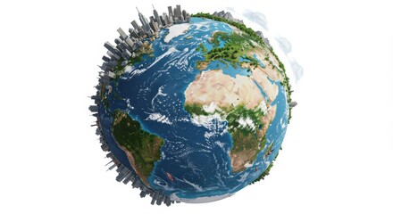 Vibrant Earth Illustration Depicting Urban and Natural Landscapes in Harmony Conveying Dynamic Change and Evolution with Diverse Terrain and Cityscape Elements