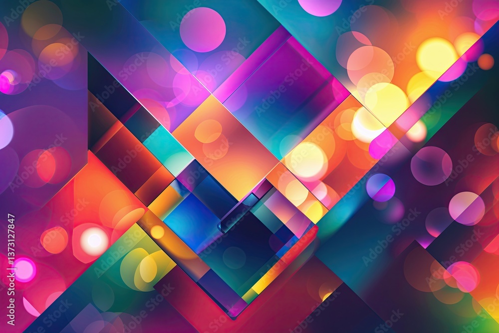 Poster vibrant geometric art with abstract bokeh patterns and stunning colors