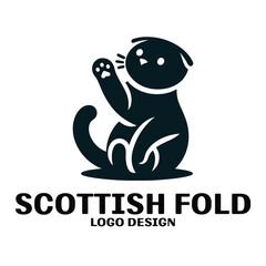 Scottish Fold Cat Vector Logo Design