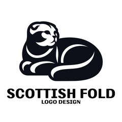 Scottish Fold Cat Vector Logo Design
