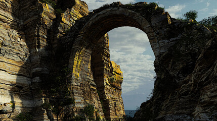 Striking stone arch framed by rugged rocks and natural elements highlighting the beauty of nature's unique geologic formations.
