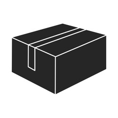 Parcel delivery icon of a sealed cardboard box in black fill silhouette vector