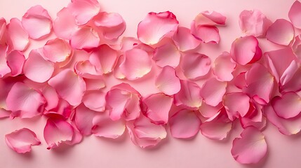 Fototapeta premium Close-up of scattered pink rose petals on gentle soft surface image