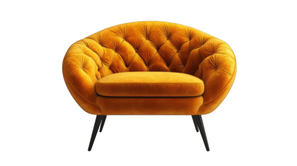 Single modern yellow armchair on a white background