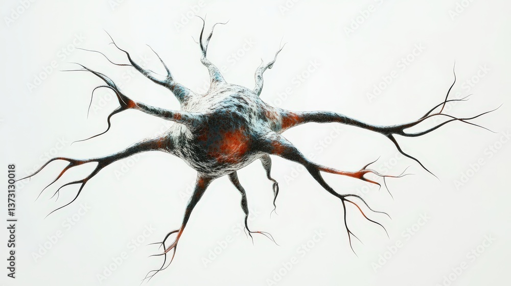 Poster an artistic rendering of a biological brain nerve cell
