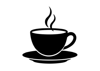 Obraz premium Minimalist Black Coffee Cup Icon with Steam – Simple Silhouette on White Background, Minimalist black coffee cup icon with steam, perfect for branding, menus, or digital products