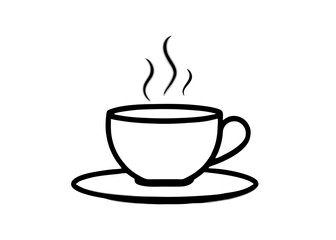 Obraz premium Minimalist Black Coffee Cup Icon with Steam – Simple Silhouette on White Background, Minimalist black coffee cup icon with steam, perfect for branding, menus, or digital products