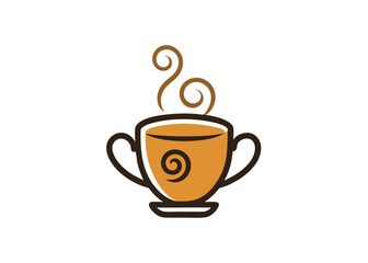 Minimalist Black Coffee Cup Icon with Steam – Simple Silhouette on White Background, Minimalist black coffee cup icon with steam, perfect for branding, menus, or digital products
