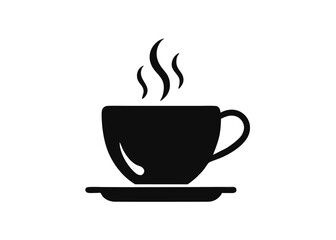 Obraz premium Minimalist Black Coffee Cup Icon with Steam – Simple Silhouette on White Background, Minimalist black coffee cup icon with steam, perfect for branding, menus, or digital products