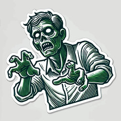 Logotipo de zumbi em estilo 3D com contorno grosso em fundo branco no formato EPS10, perfeito para marcas temáticas ou designs com estética sombria, expressiva e moderna