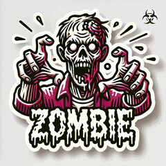 Logotipo de zombi en estilo 3D con contorno grueso sobre fondo blanco en formato EPS10, ideal para marcas temáticas o diseños con una estética oscura, expresiva y moderna