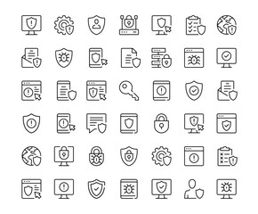 Antivirus icons. Outline symbols collection. Premium vector line icons set