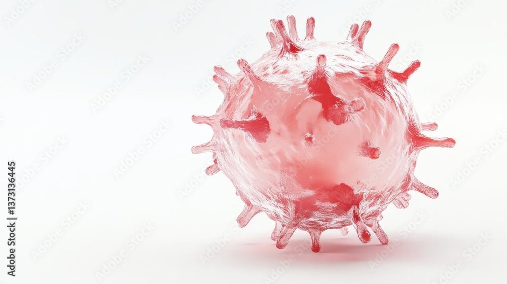 Poster a detailed artistic rendering of a spherical virus particle