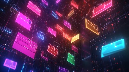 Obraz premium Digital file management system with vibrant glowing network connections image