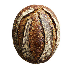 A Loaf of Seeded Rye Bread with Dense Texture Isolated on Transparent Background