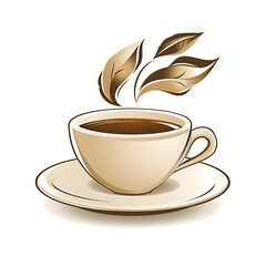 Minimalist tea cup logo with leaf design high resolution picture