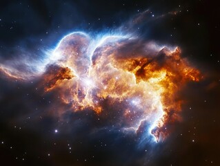 Fototapeta premium A spectacular view of the Orion Nebula, a vast cloud of interstellar gas and dust where new stars are being born. This nebula is a bustling hotbed of activity in deep space.