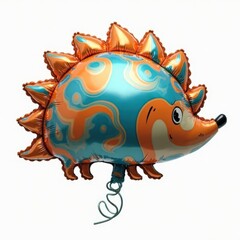 Whimsical Hedgehog Balloon: Swirled Orange and Blue Foil Animal for Party Decorations on White.