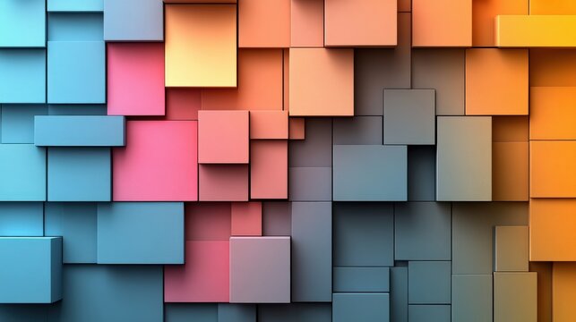 Colorful 3D Cubes Background with Geometric Patterns and Textures