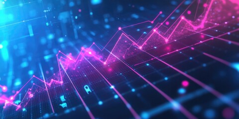 Obraz premium A futuristic, colorful digital data network and cyber cityscape with various lines and patterns representing internet connectivity and global information flow.
