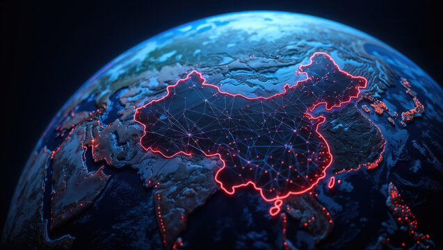 Planet earth showing china glowing with interconnected cities and networks