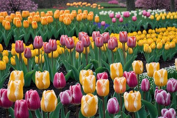 Obraz premium Vibrant Spring Tulip Showcase in a Colorful Garden
