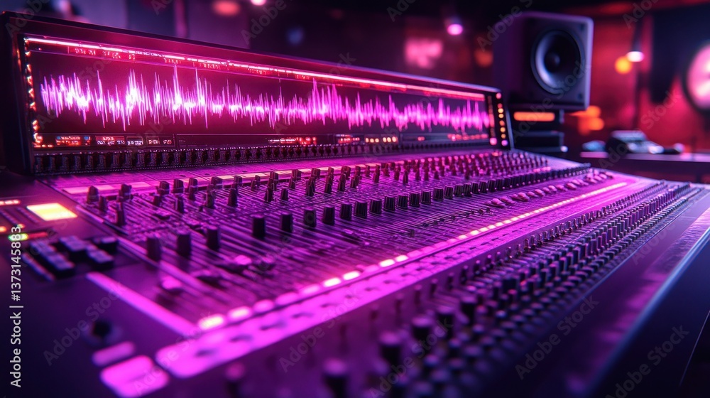 Aufkleber professional audio mixing console in a recording studio. dynamic audio visualization displayed on th