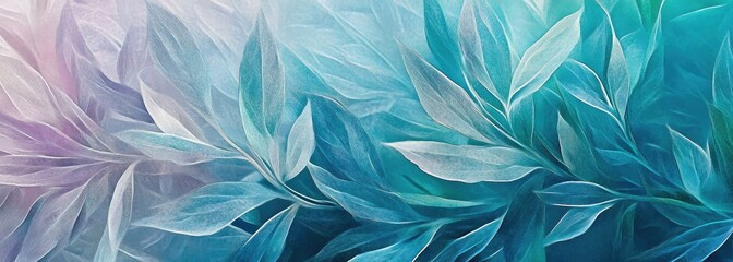 Abstract Teal and Light Blue Leaves