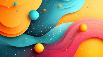 Vibrant Abstract Background with Colorful Waves and Floating Spheres © Prime Stox