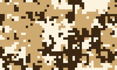 Abstract digital camouflage pattern in beige, brown, and offwhite.  Perfect for backgrounds, textures, or militarytactical designs.  Pixelated style adds a modern, edgy feel.