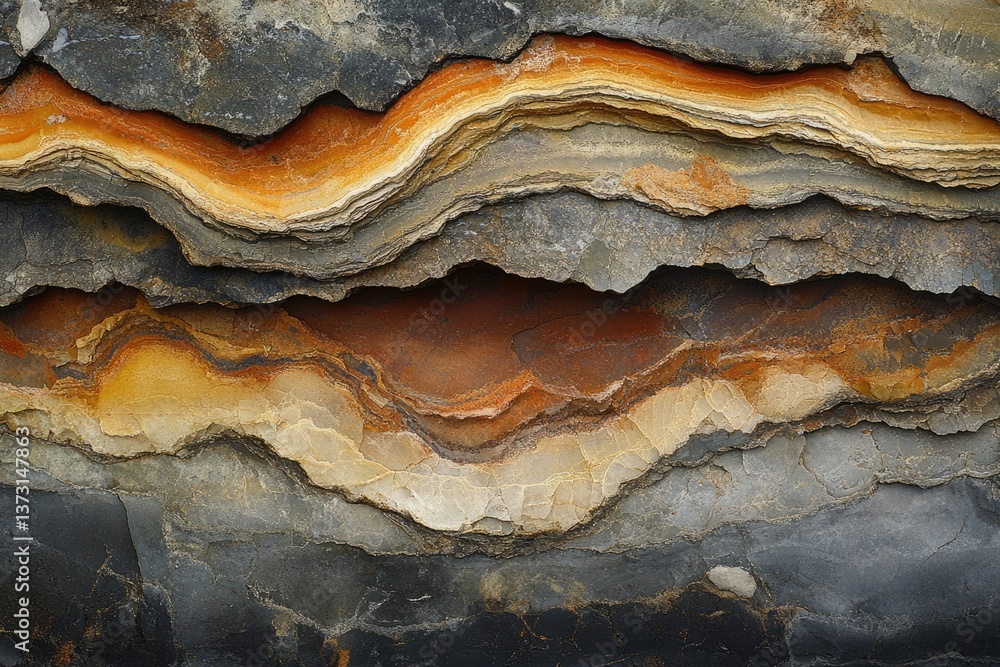 Poster layered rock formation with contrasting colors, showcasing natural geological patterns and textures 