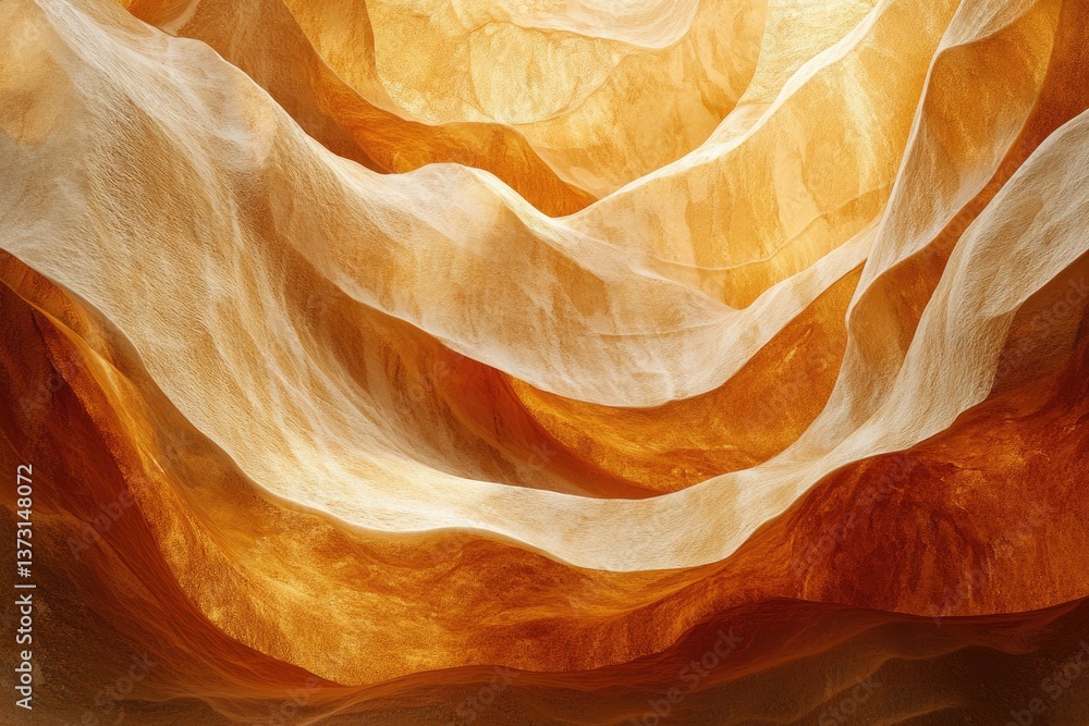Aufkleber a captivating abstract image featuring flowing, layered forms in shades of orange, gold, and white, 