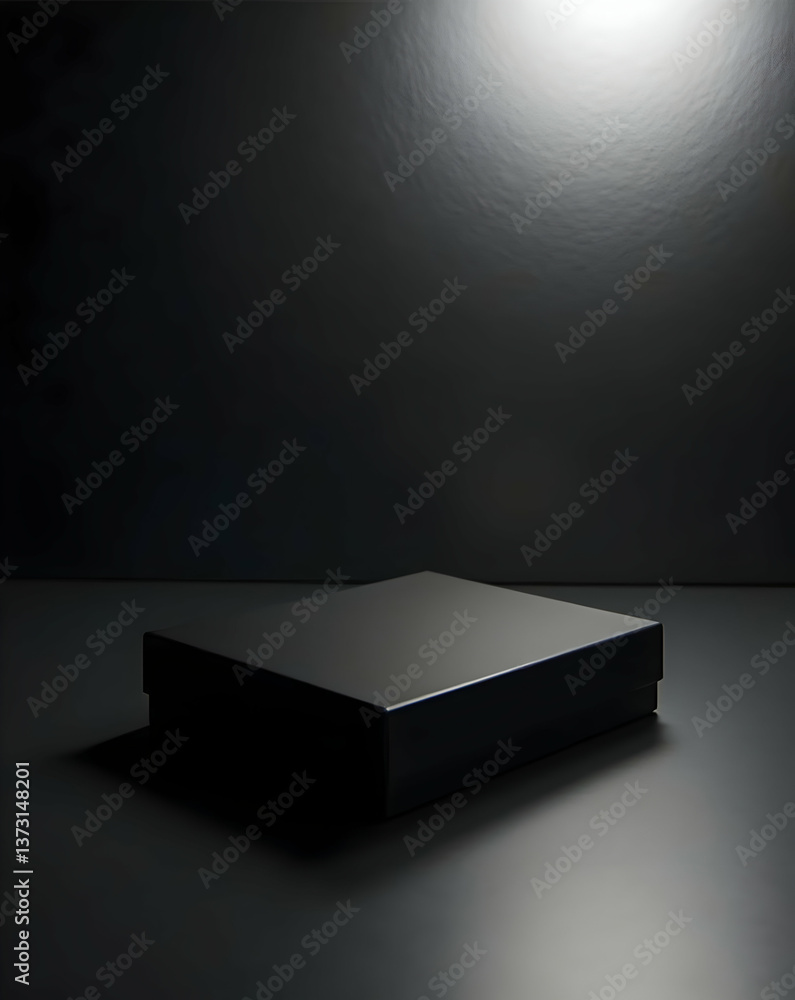 Poster sleek presentation of a luxurious matte black box with clean lines and subtle reflections, ideal for