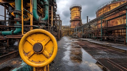 A decaying industrial facility shows the wear of time and elements