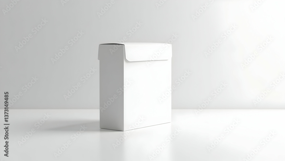 Poster studio shot of a clean, minimalist white box for mockup display on a seamless surface, ideal for pac