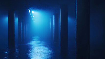 Fototapeta premium Underwater pipeline: minimalist blue tone stock photo. Radiant Silence. Illustration