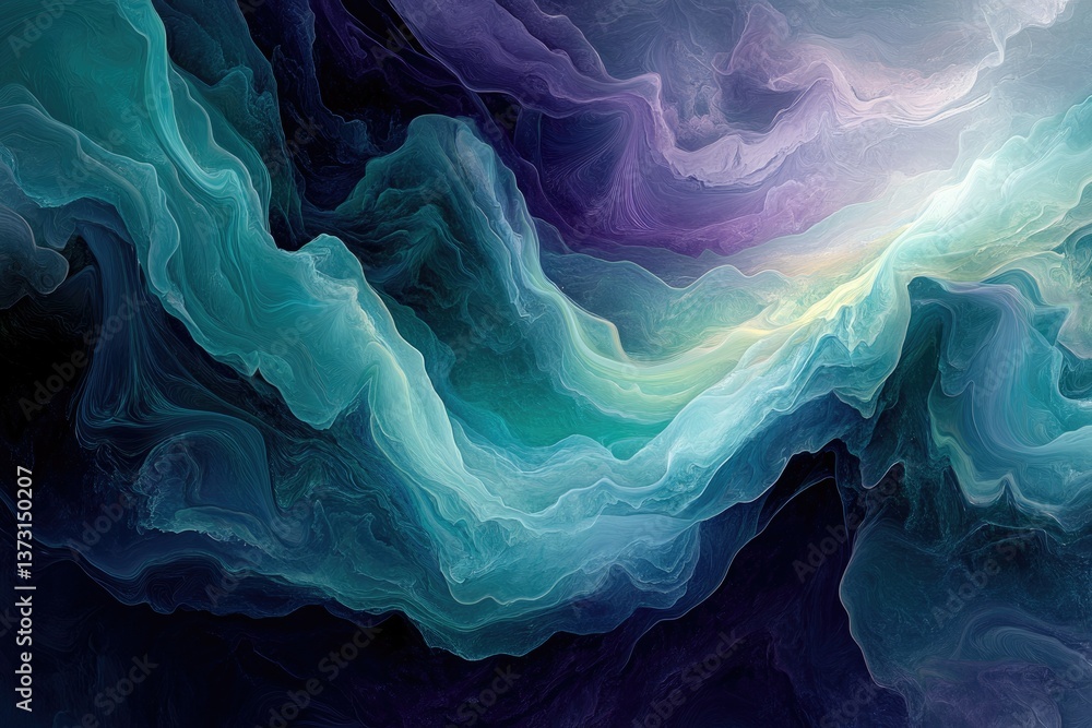 Aufkleber abstract waves of turquoise and purple hues blend and flow, creating a mesmerizing, ethereal, and dr