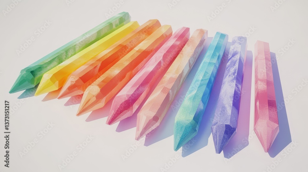 Poster a collection of colorful gemstone shaped objects lay on white surface