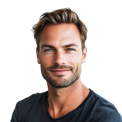 Obraz premium A Man with Confident Expression and Slightly Narrow Eyes Isolated on Transparent Background