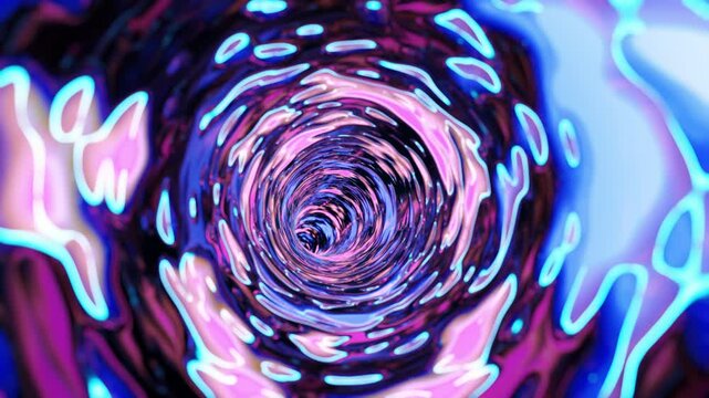Colorful abstract vortex tunnel with neon light reflections
