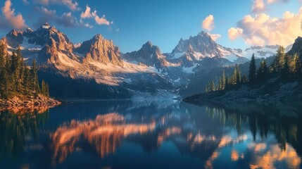 Majestic Mountain Lake Reflection at Sunrise
