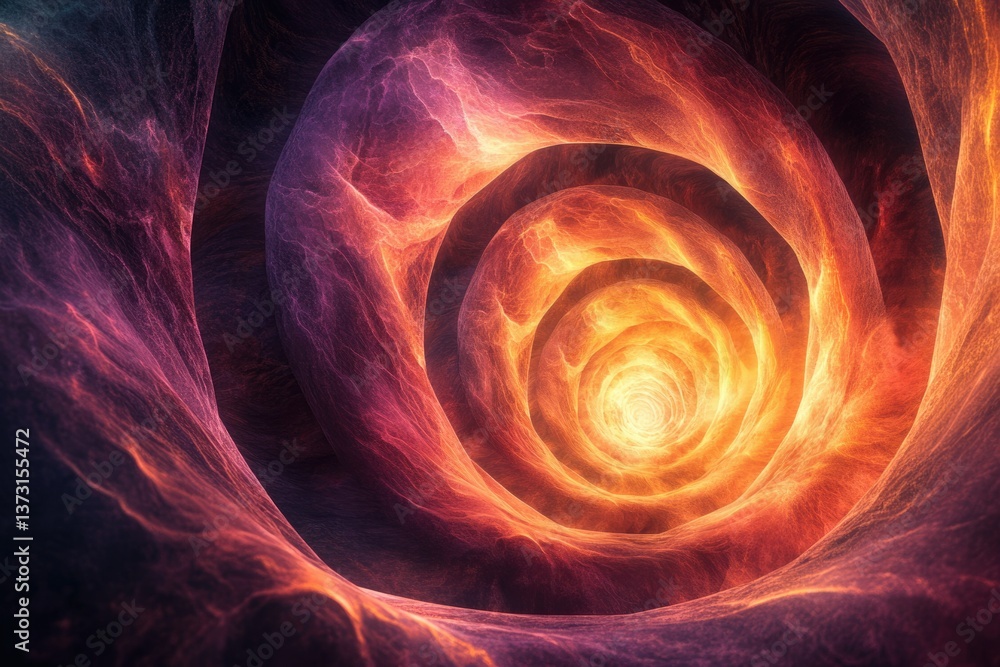 Poster swirling vortex of nebula-like colors, converging into a central point of light and radiating energy