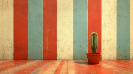 An isolated vector of a cute cactus in a colorful pot.
