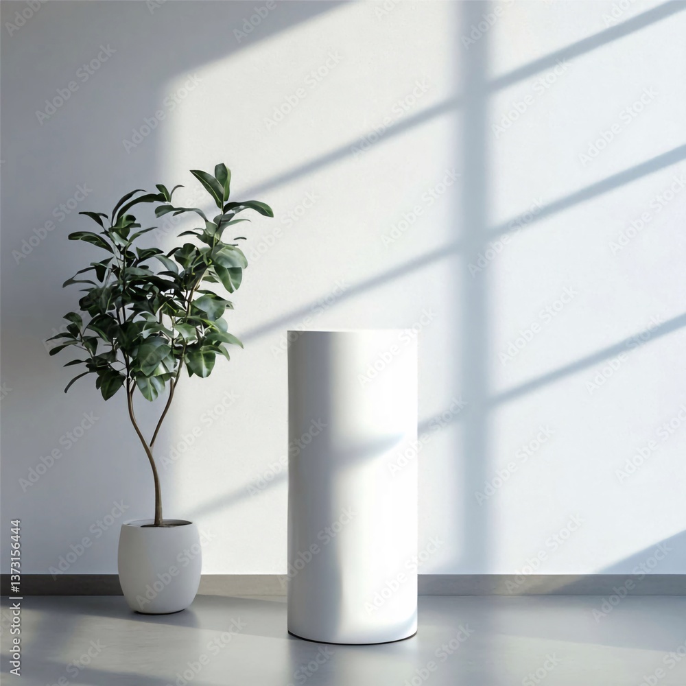 Fototapete 3D rendering of white cylindrical objects in a minimalist interior. Generative AI
