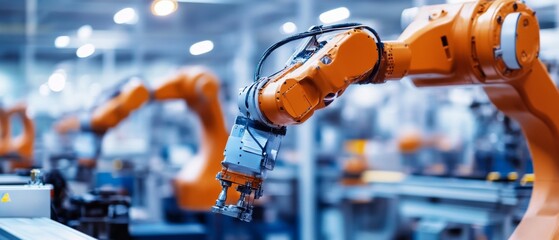 Engineers designing AI powered precision manufacturing robots, high-tech factory with real-time production data and automated robotic arms for high-precision tasks, High-tech style