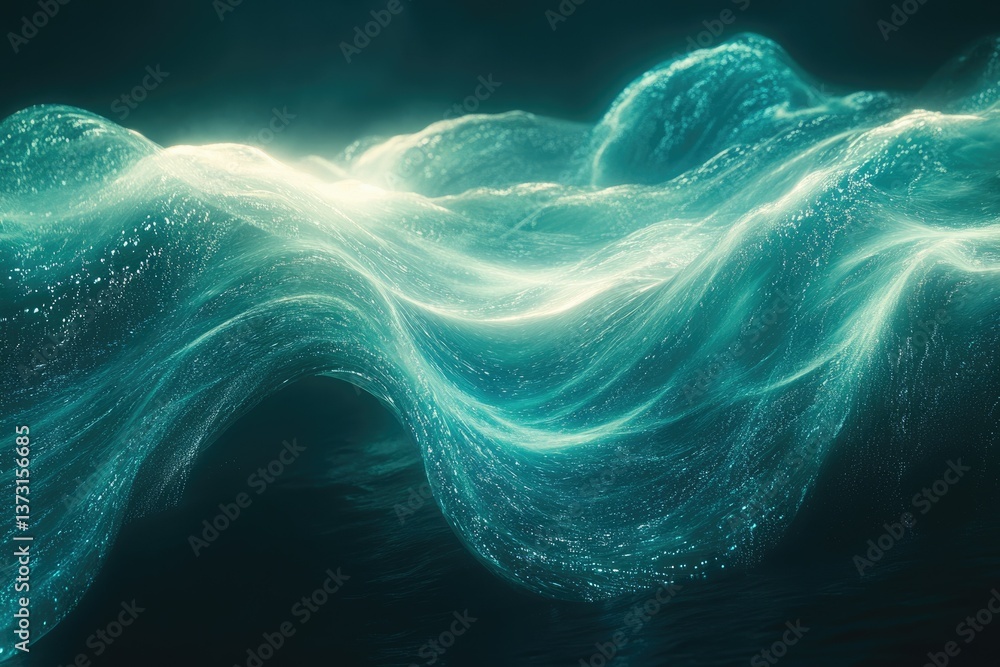Poster Abstract depiction of ocean waves with dynamic movement and turquoise hues, creating a sense of depth and energy.