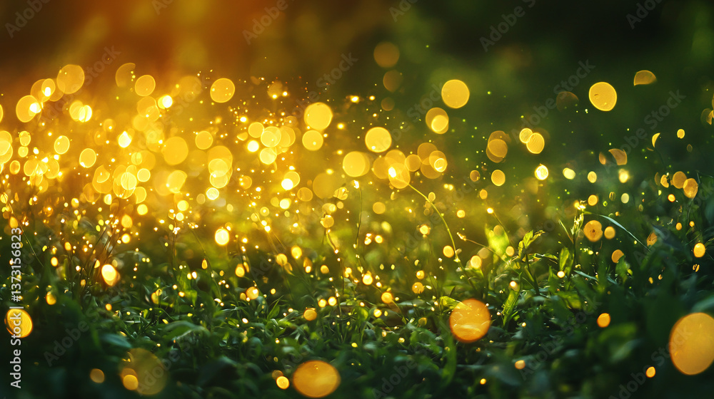 Poster brightly lit field of grass shimmering under a radiant light creating a magical and enchanting scene