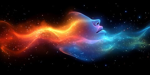 Obraz premium A glowing human face with cosmic energy emanating from it