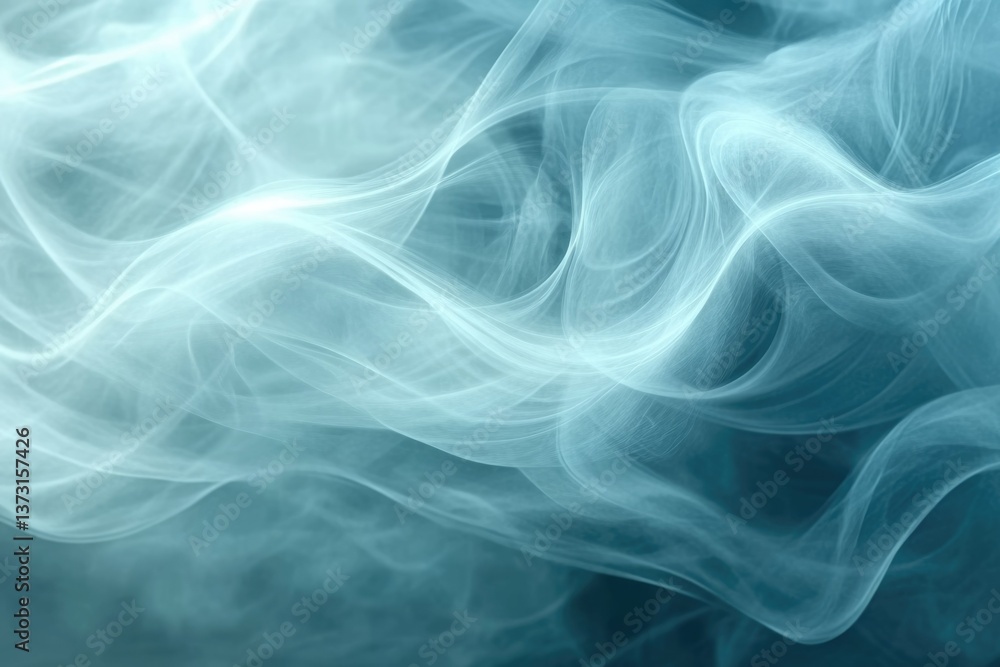 Poster Abstract swirling patterns of light blue and white create a dreamy, ethereal smoke-like effect on a dark blue background.
