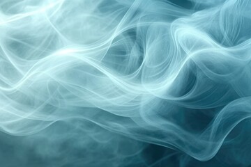 Abstract swirling patterns of light blue and white create a dreamy, ethereal smoke-like effect on a dark blue background.